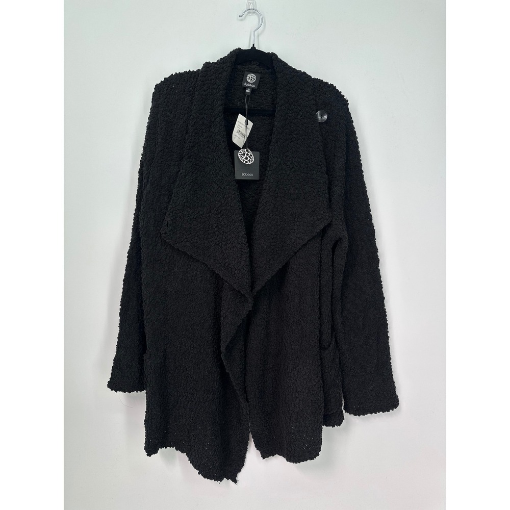 Bobeau Womens 1X Black Boucle Cardigan Sweater Draped Open Front NWT